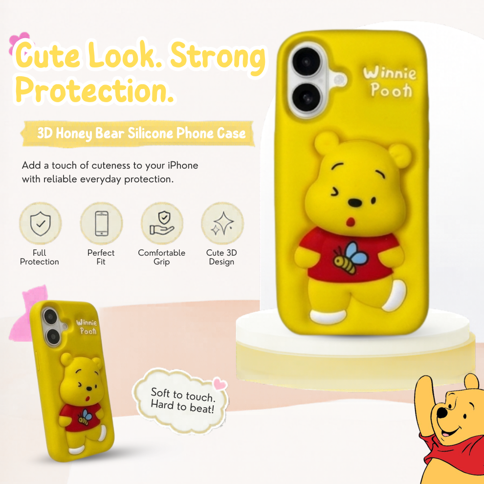 iPhone 16 Honey Bear Soft Silicone Case – Yellow