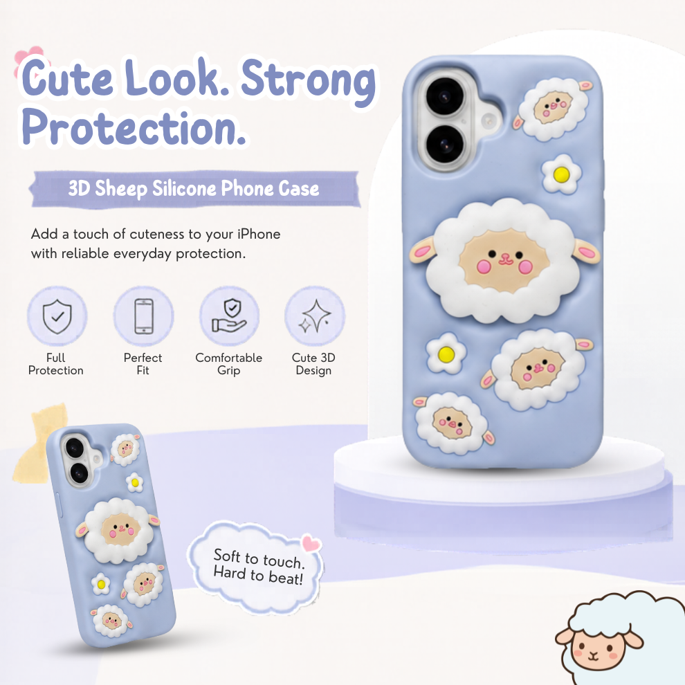 iPhone 16 Sheep Soft Silicone Case – Blue