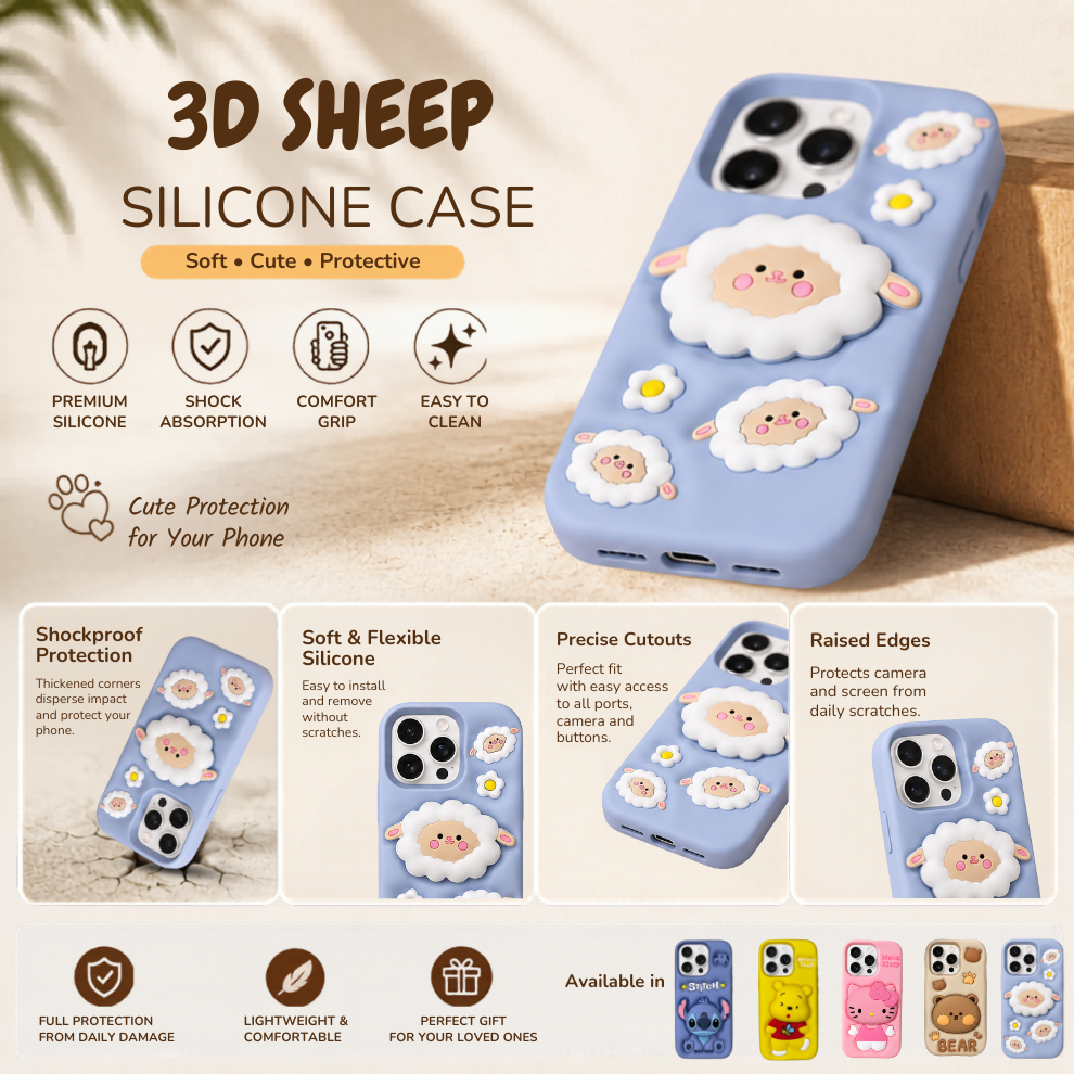iPhone 16 Pro Max Sheep Soft Silicone Case – Blue