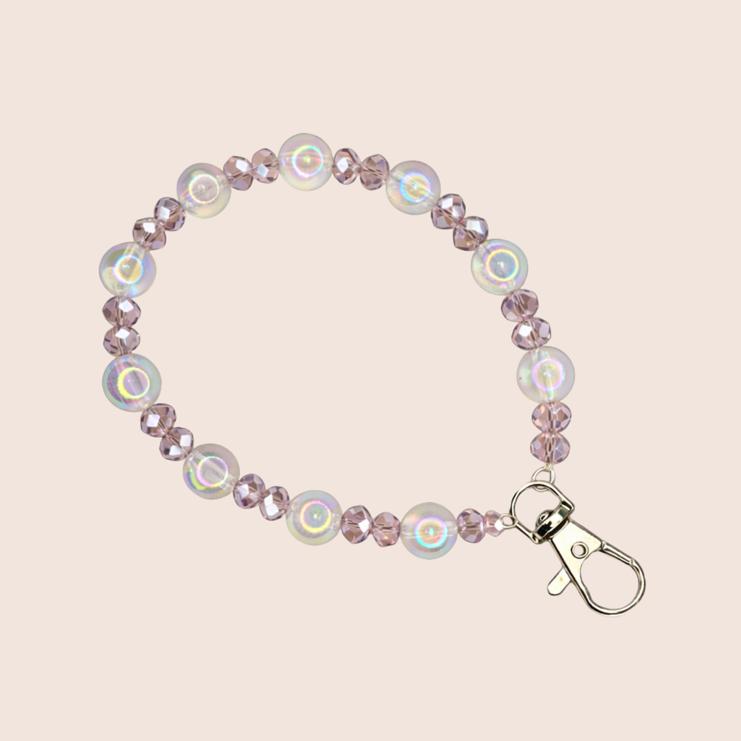 🌈 Iridescent Pearl Phone Charm – Fairy Glam Crystal Wrist Strap ✨