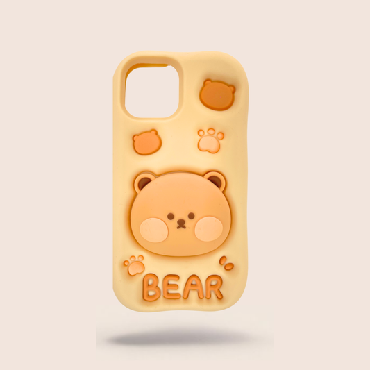 3D Cute Bear Silicone Case – Shockproof & Cozy Aesthetic 🧸🤎