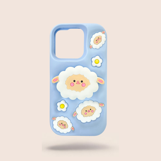 3D Cute Sheep Silicone Case – Shockproof & Dreamy Aesthetic 🐑💙