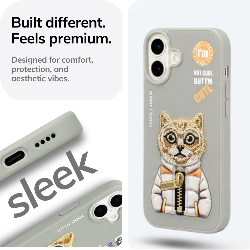 iPhone 16 3D Cat Case – Grey