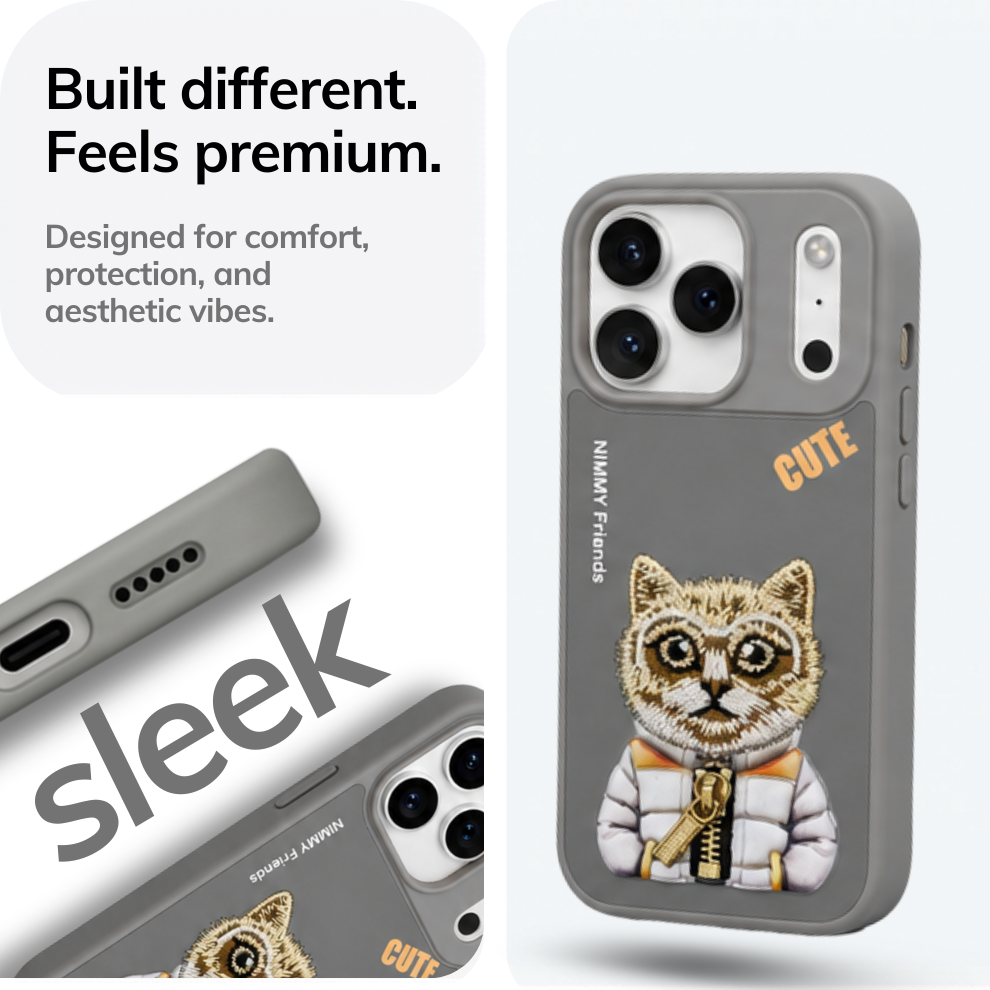iPhone 17 Pro Max 3D Cat Case – Grey