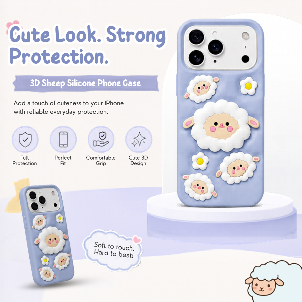 iPhone 17 Pro Max Sheep Soft Silicone Case – Blue