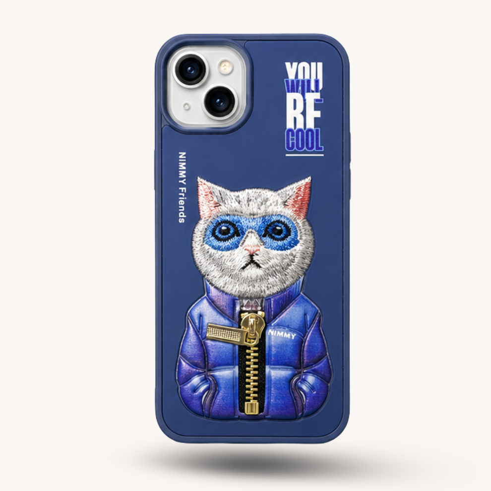 iPhone 15 3D Cat Case – Blue