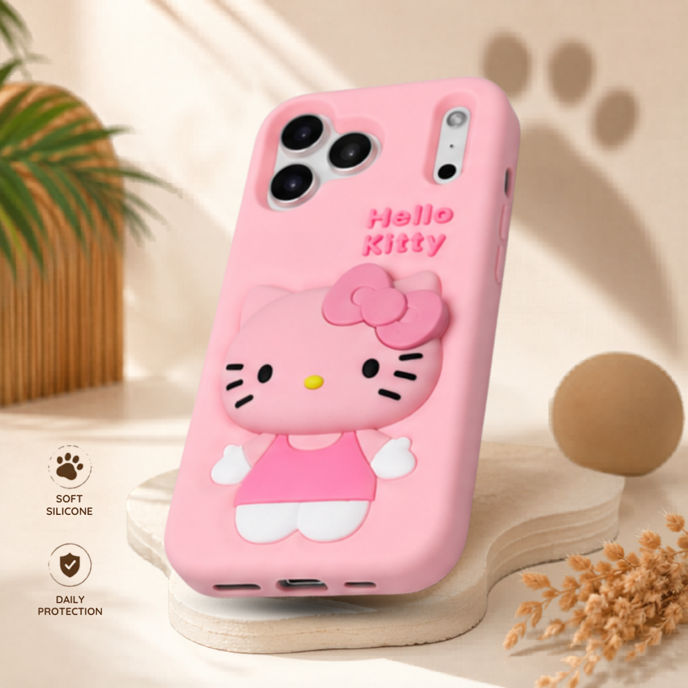 iPhone 17 Pro Kitty Cat Soft Silicone Case – Pink