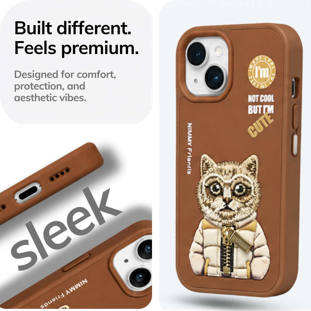 iPhone 14 3D Cat Case – Brown