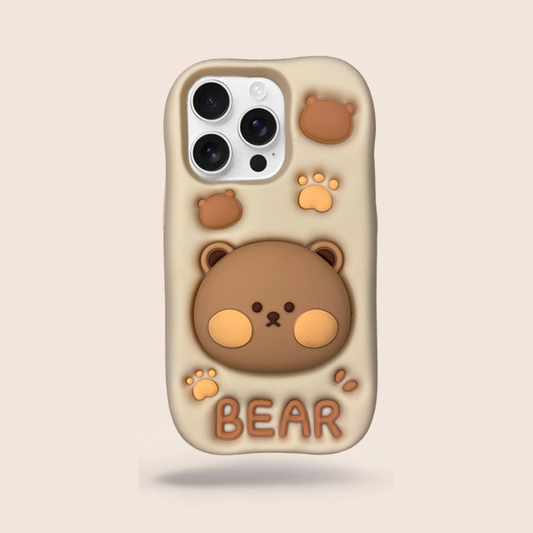 Cute Bear 3D Silicone Case for iPhone 15 Pro Max – Shockproof Soft Cover