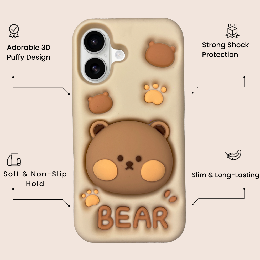iPhone 16 Bear Soft Silicone Case – Brown