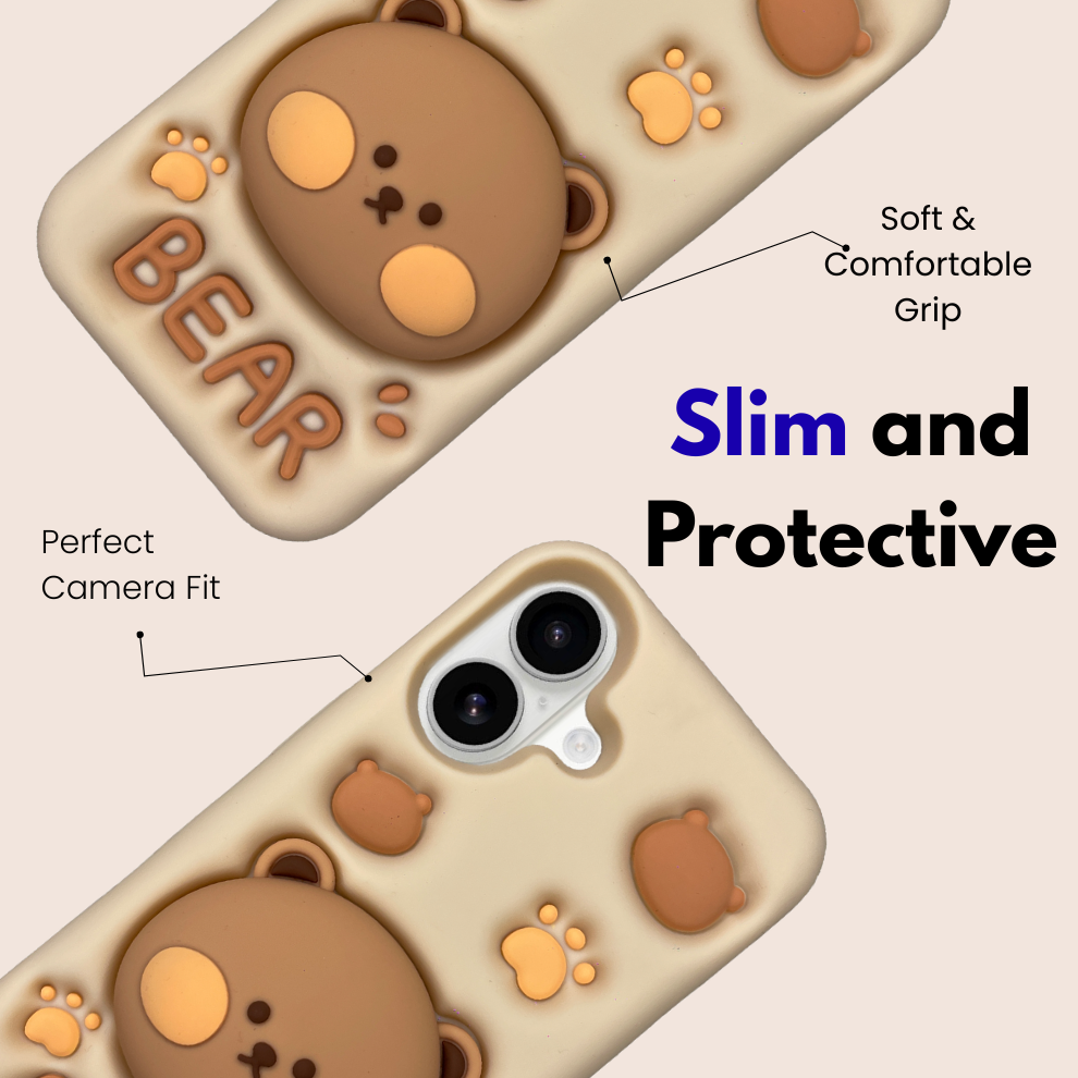 iPhone 16 Bear Soft Silicone Case – Brown