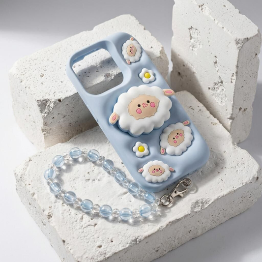 🐑💙 Cloudy Lamb 3D iPhone Case + Matching Charm Bundle ✨