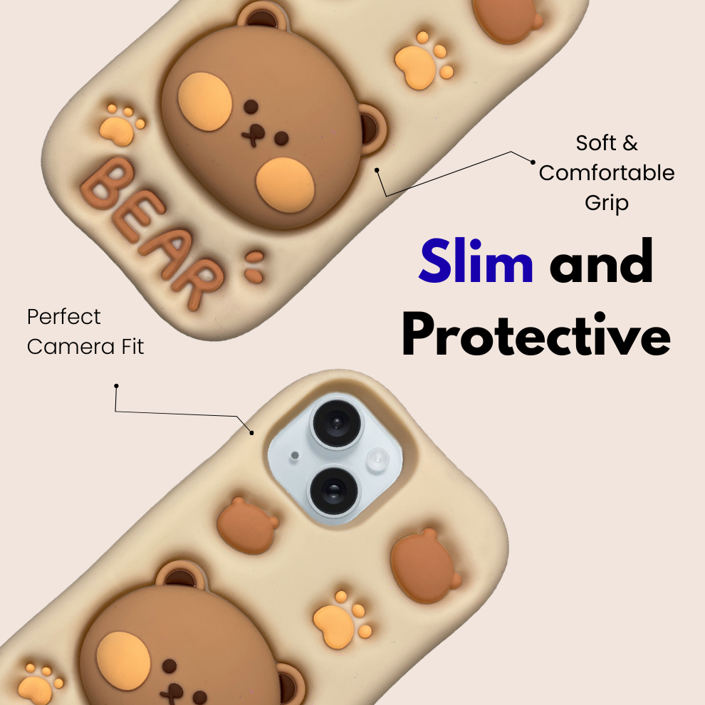 iPhone 15 Bear Soft Silicone Case – Brown