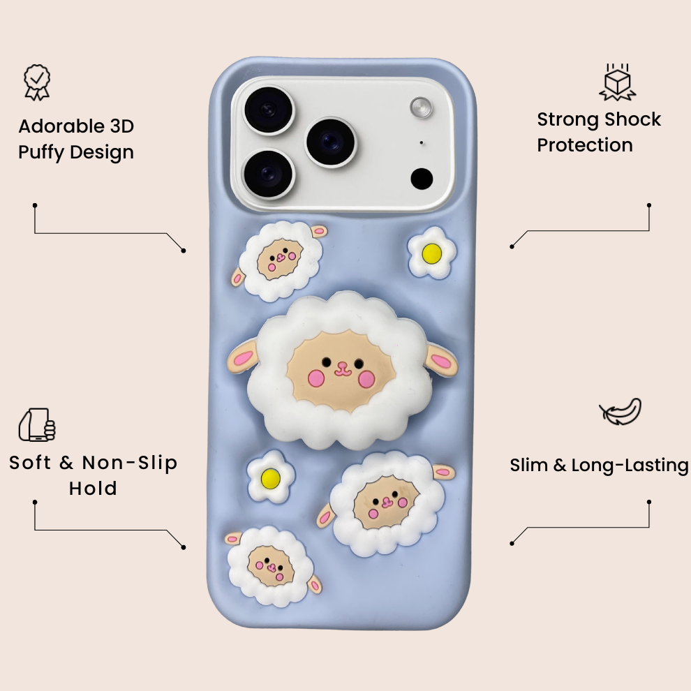 iPhone 17 Pro Max Sheep Soft Silicone Case – Blue