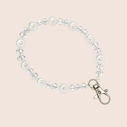 🌈 Iridescent Pearl Phone Charm – Fairy Glam Crystal Wrist Strap ✨