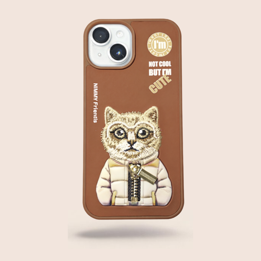 NIMMY 3D Cat Designer Case for iPhone 15 – Slim Shockproof Premium Protective Cover (Brown)