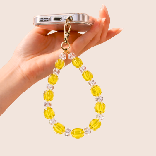 💖 Glossy Pop Bead Phone Charm – Pastel Y2K Wrist Strap ✨