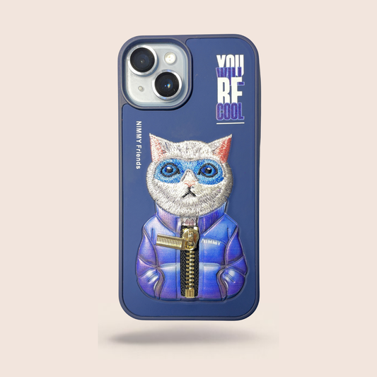 NIMMY 3D Cat Designer Case for iPhone 14 – Slim Shockproof Premium Protective Cover (Blue)