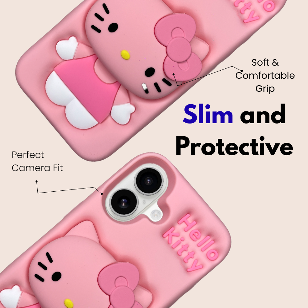 iPhone 16 Kitty Cat Soft Silicone Case – Pink