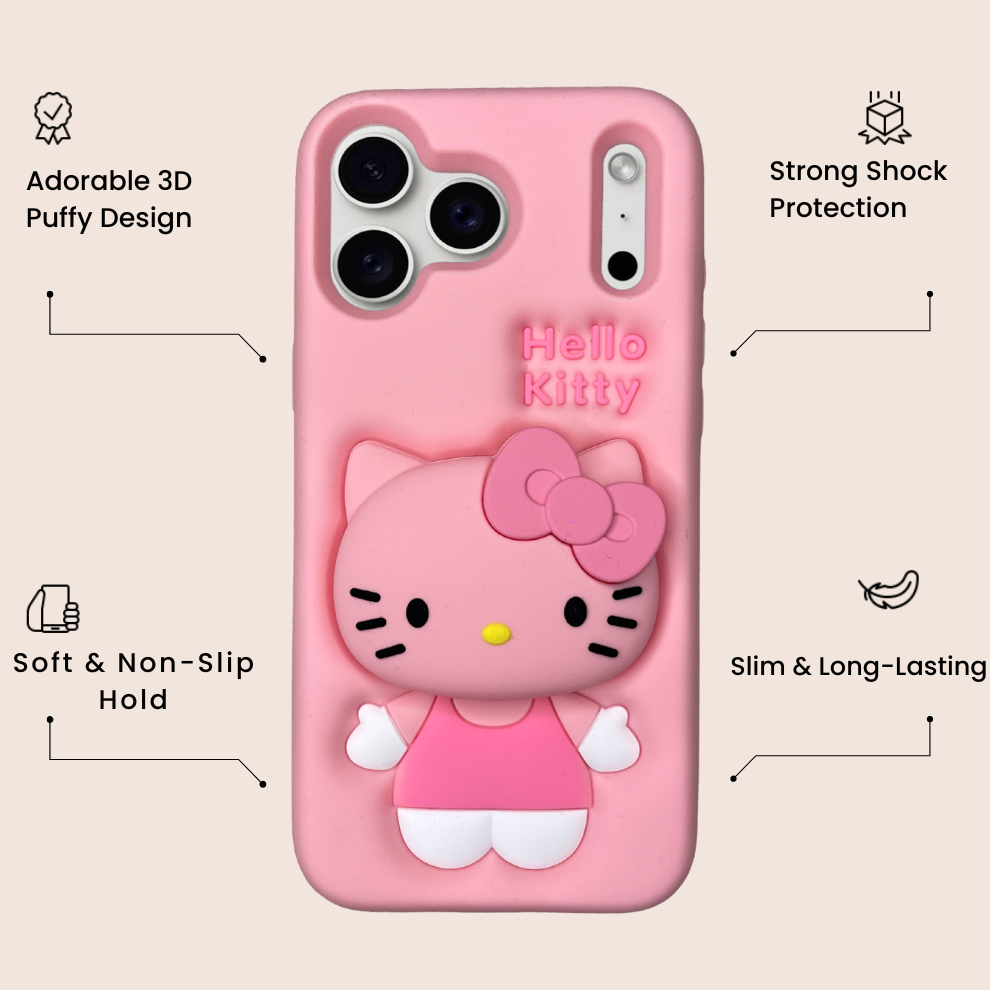 iPhone 17 Pro Kitty Cat Soft Silicone Case – Pink