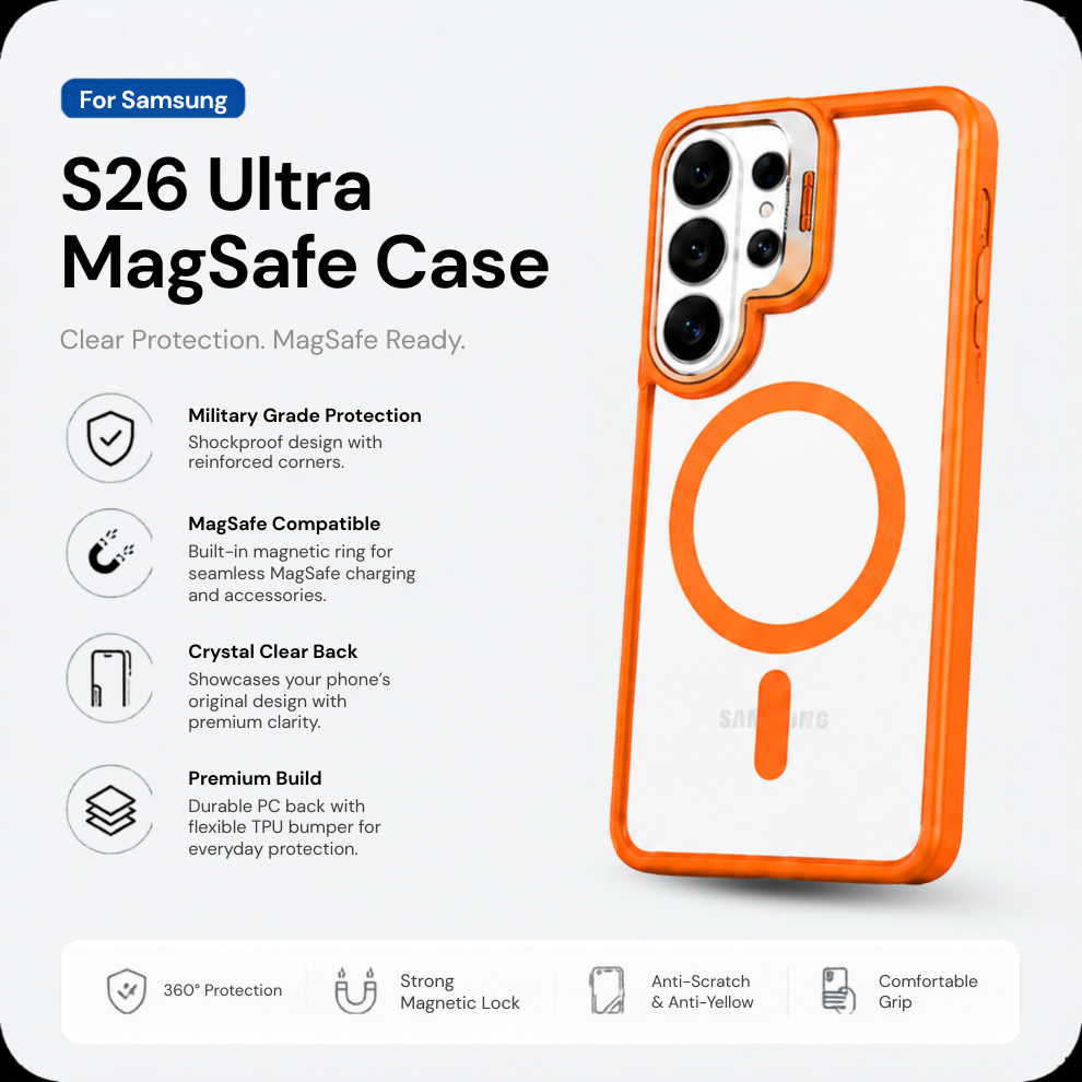 Samsung S26 Ultra Clear MagSafe Case – Orange