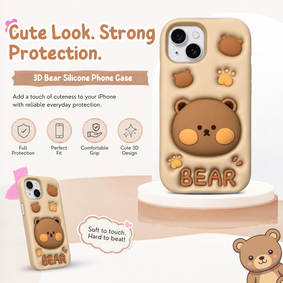 iPhone 15 Bear Soft Silicone Case – Brown
