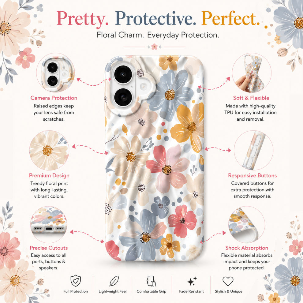 iPhone 16 Spring Pattern Protective Case – Floral