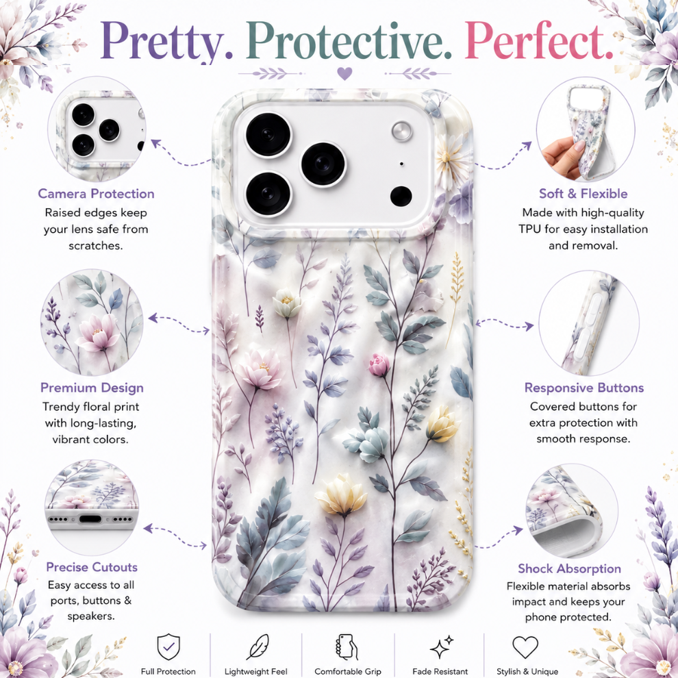 iPhone 17 Pro Botanical Pattern Protective Case – Floral