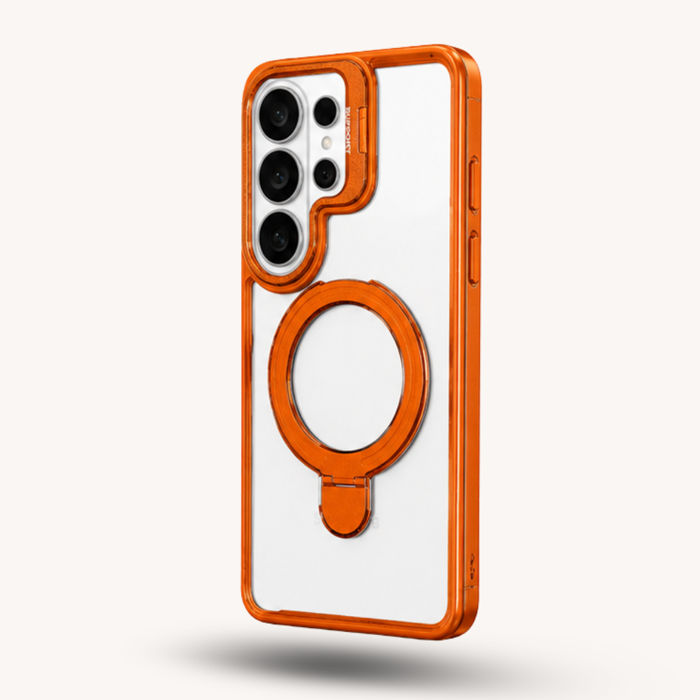 Samsung S26 Ultra Clear MagSafe Ring Stand Case – Orange
