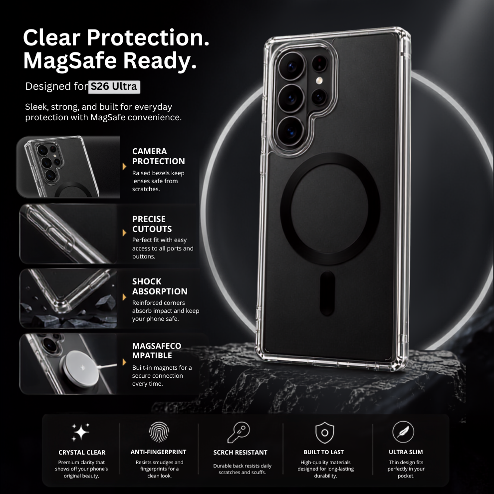 Samsung S26 Ultra Transparent MagSafe Case - Black