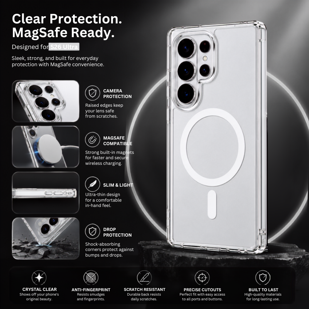 Samsung S26 Ultra Transparent MagSafe Case - White
