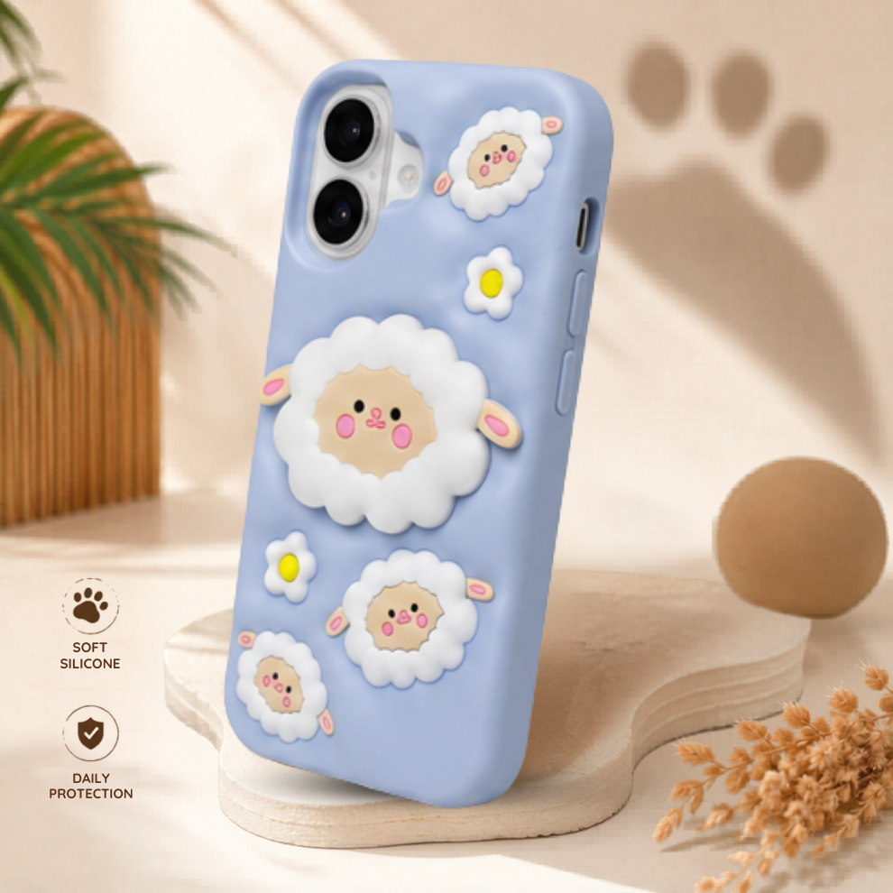 iPhone 16 Sheep Soft Silicone Case – Blue