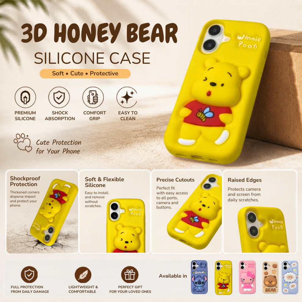 iPhone 17 Honey Bear Soft Silicone Case – Yellow