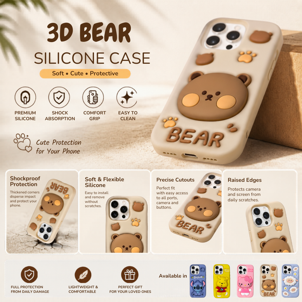 iPhone 14 Pro Bear Soft Silicone Case – Brown