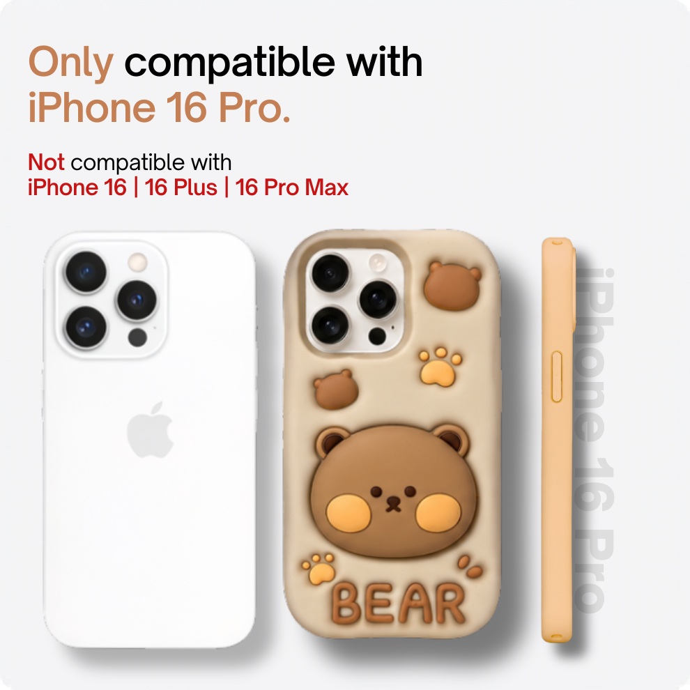 iPhone 16 Pro Bear Soft Silicone Case – Brown