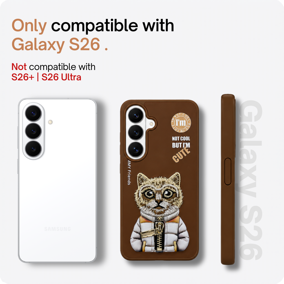 Samsung S26 3D Cat Case – Brown