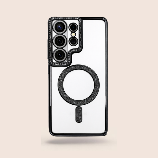 Midnight Black Diamond Magnetic Case for Samsung S26 Ultra – Luxury Clear Shockproof Cover with Camera Protection