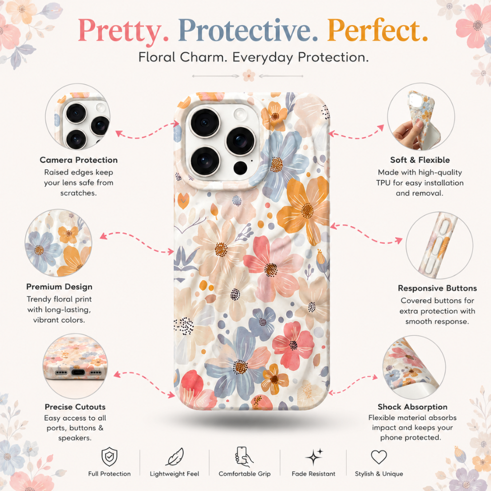 iPhone 14 Pro Spring Pattern Protective Case – Floral