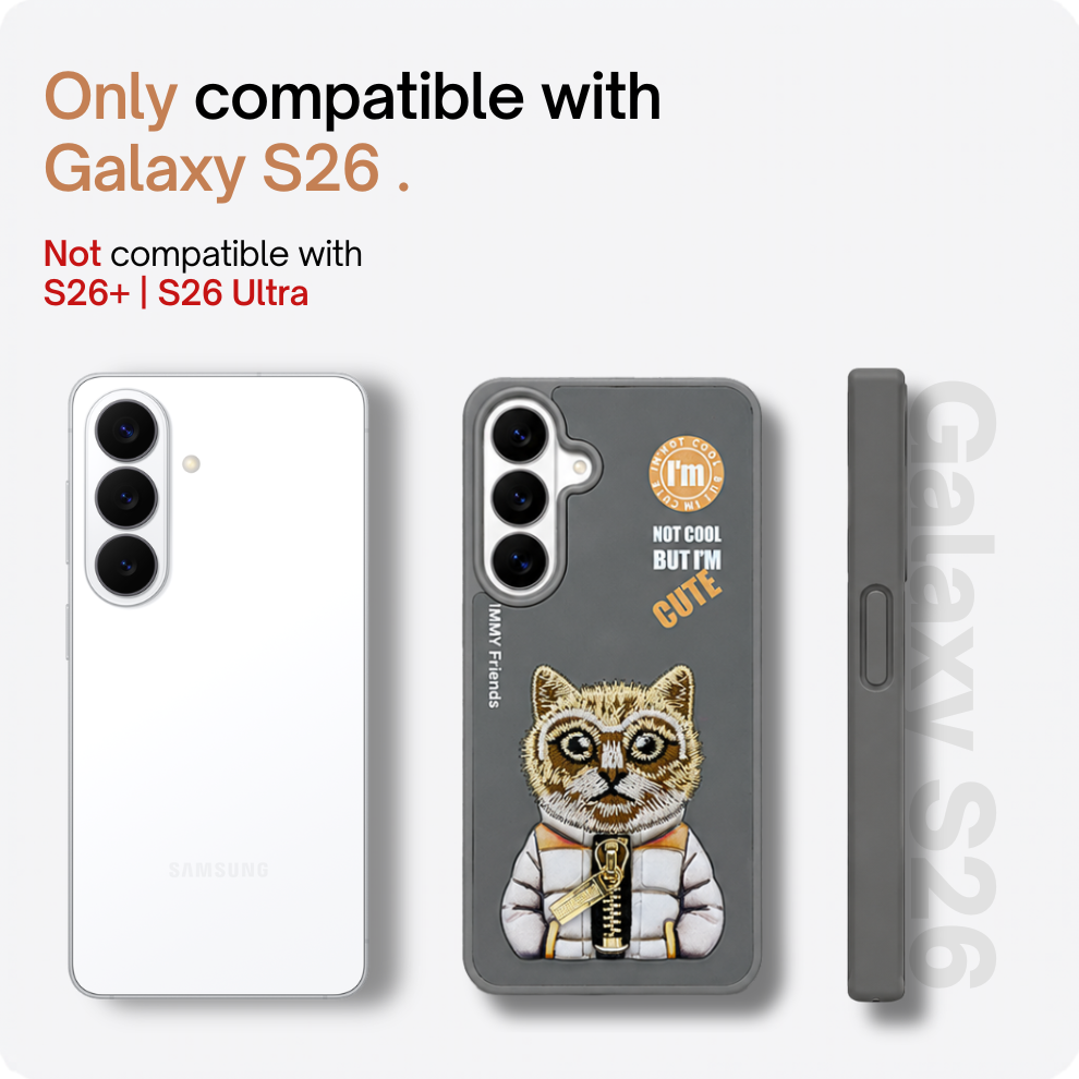 Samsung S26 3D Cat Case – Grey