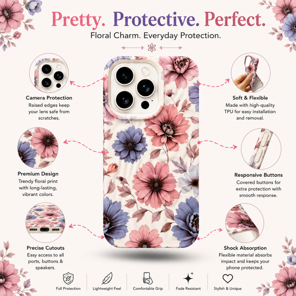 iPhone 16 Pro Bloom Pattern Protective Case – Floral
