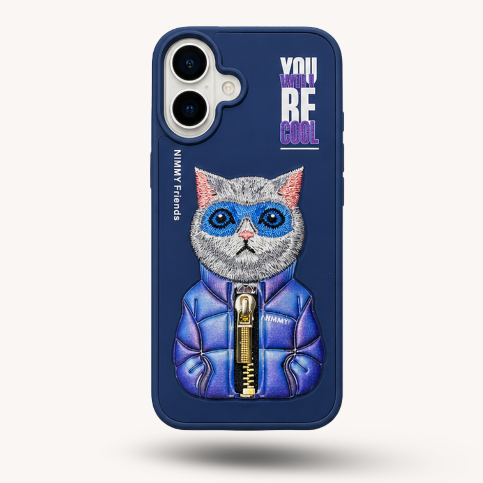 iPhone 16 3D Cat Case – Blue