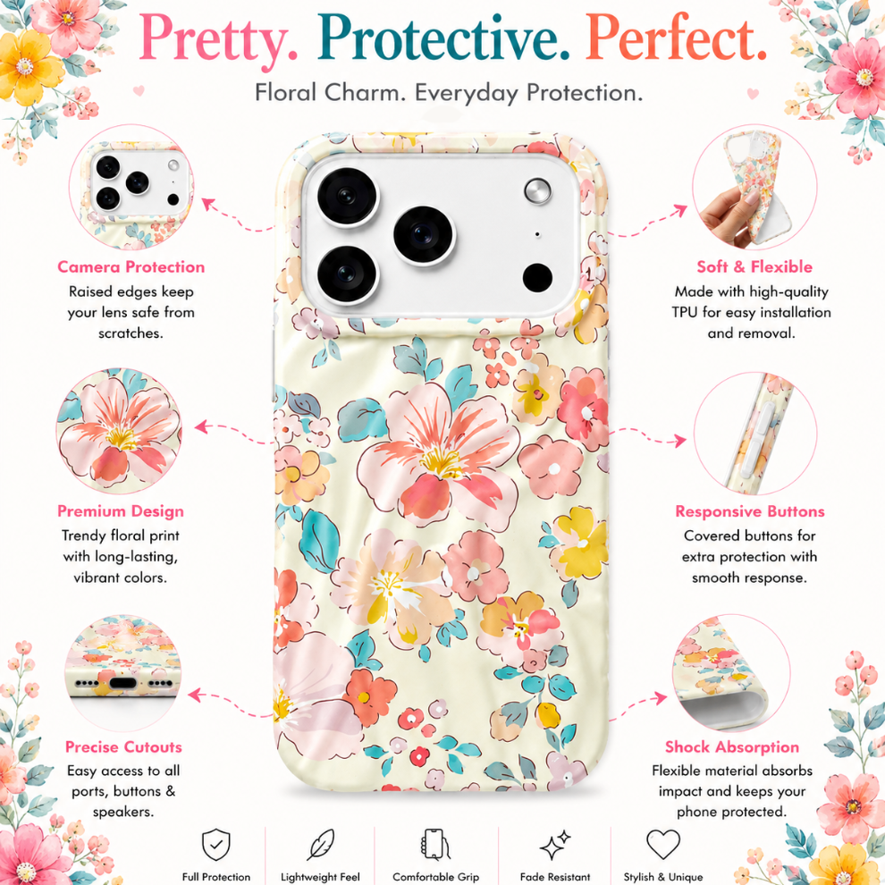 iPhone 17 Pro Pastel Pattern Protective Case – Floral