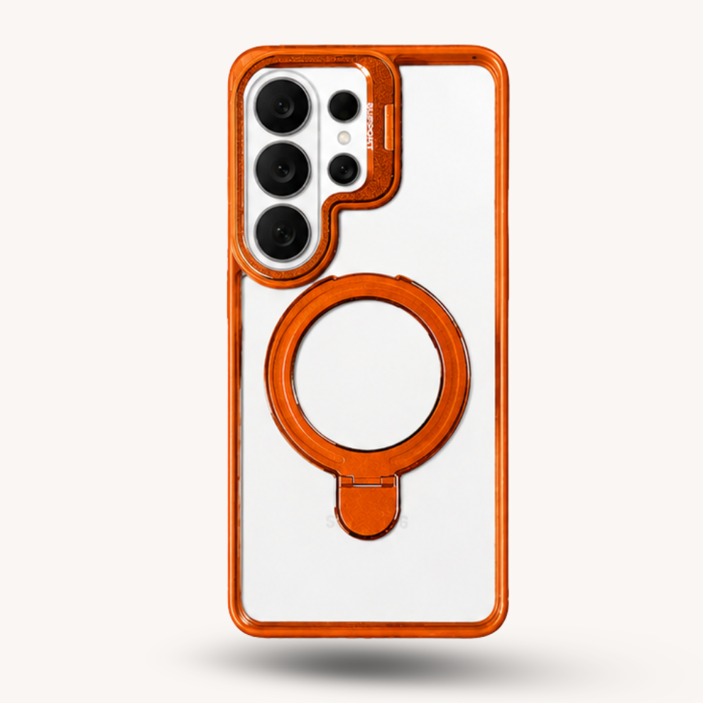Samsung S26 Ultra Clear MagSafe Ring Stand Case – Orange