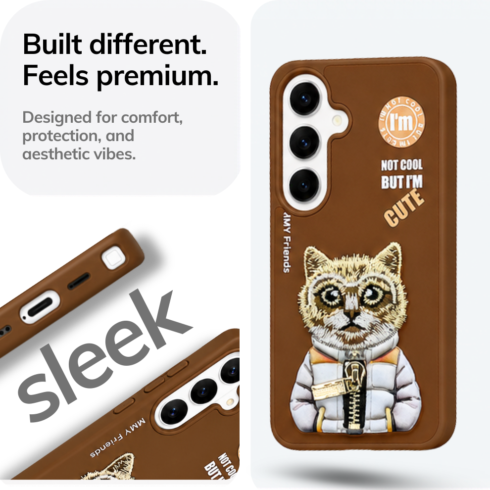Samsung S24 3D Cat Case – Brown
