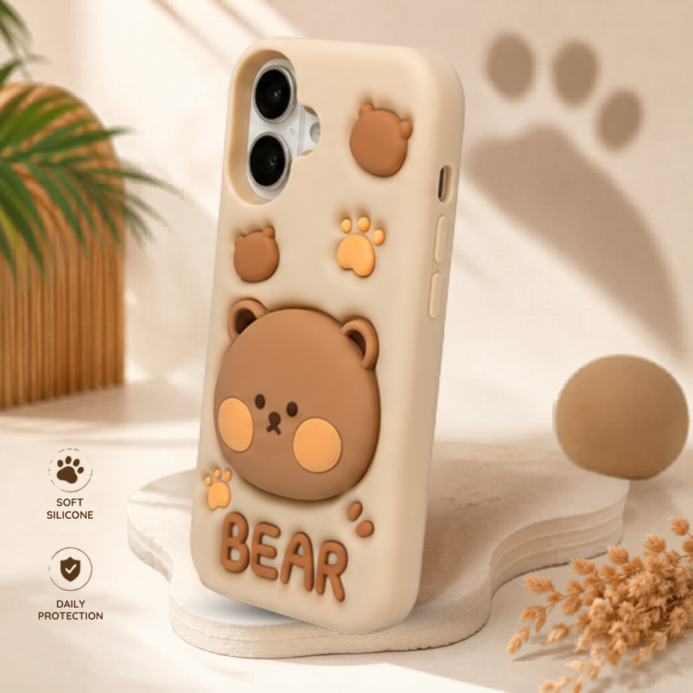 iPhone 16 Bear Soft Silicone Case – Brown
