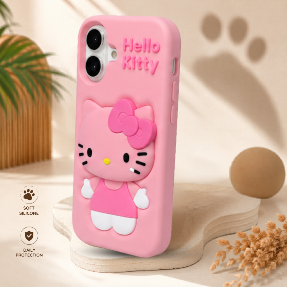 iPhone 16 Kitty Cat Soft Silicone Case – Pink