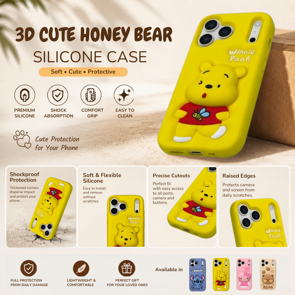 iPhone 17 Pro Honey Bear Soft Silicone Case – Yellow