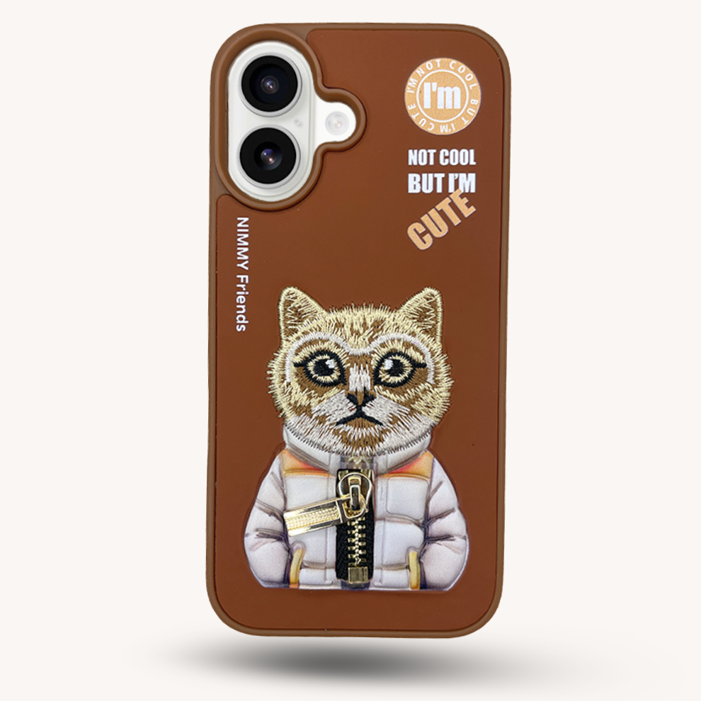iPhone 16 3D Cat Case – Brown