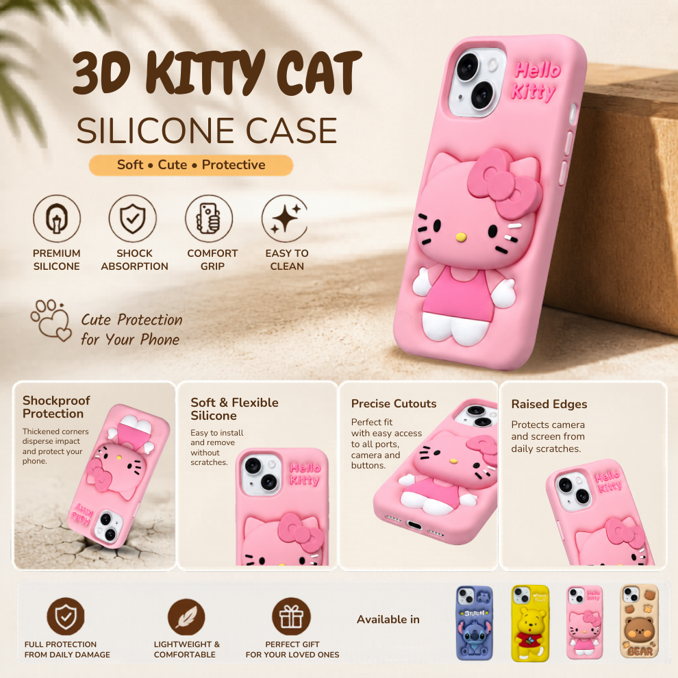 iPhone 15 Kitty Cat Soft Silicone Case – Pink