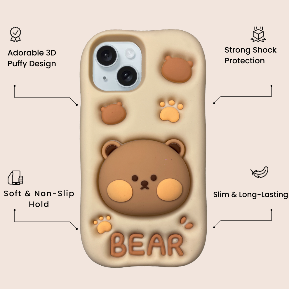 iPhone 14 Bear Soft Silicone Case – Brown